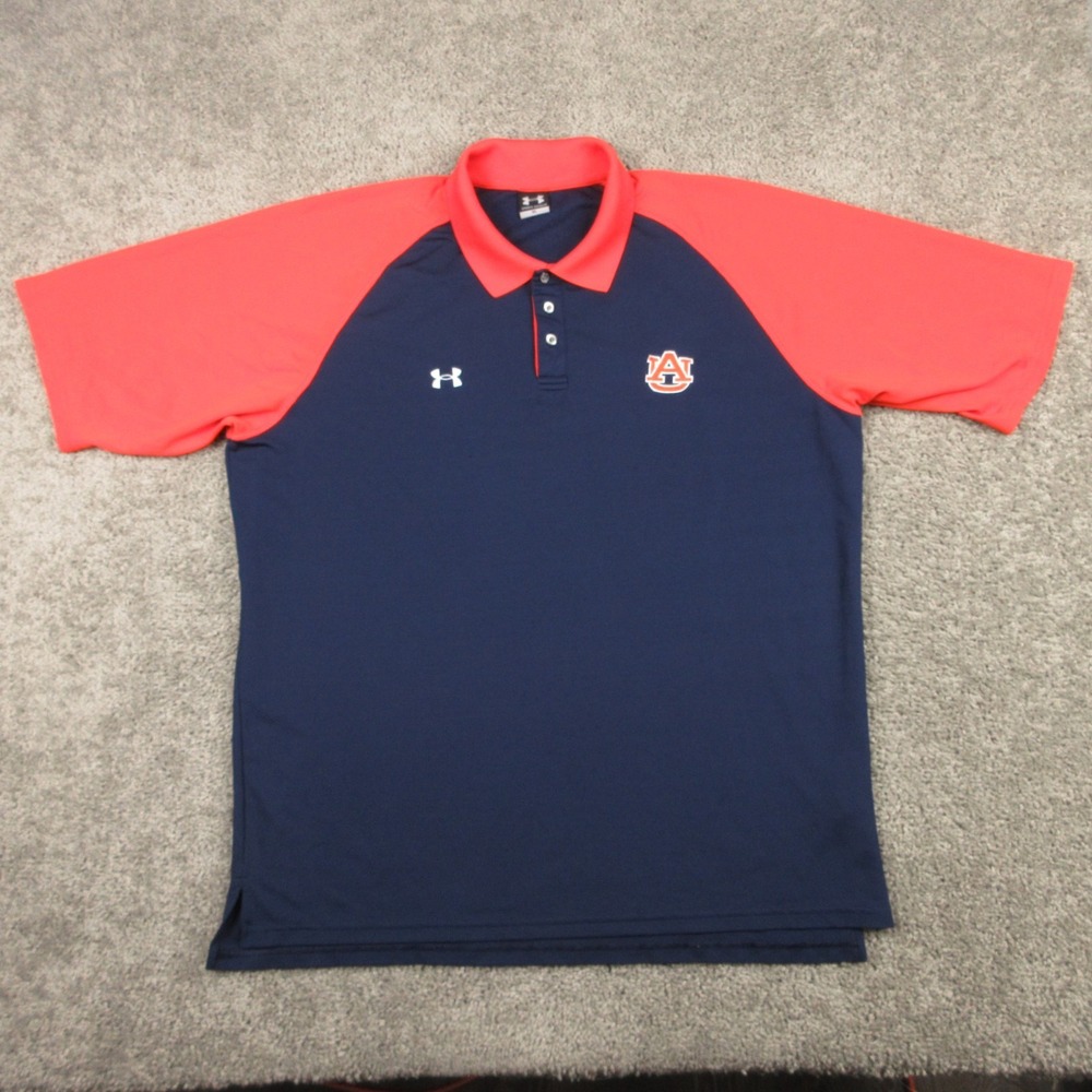 Auburn Tigers Polo Shirt Mens XL Blue Orange Under Armour Performance Football